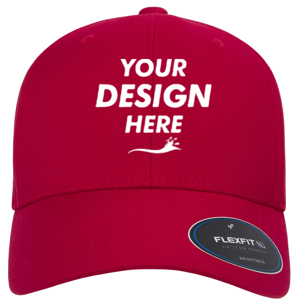 Flexfit by Yupoong NU® Adjustable Cap, Red, Front view, Mockup