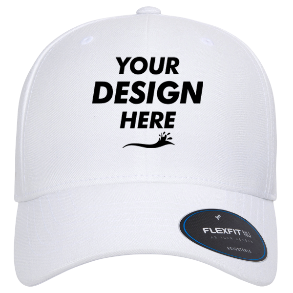 Flexfit by Yupoong NU® Adjustable Cap, White, Front view, Mockup