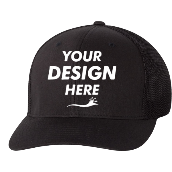 Flexfit by Yupoong Trucker Cap, Black / Black / Black, Front view, Mockup