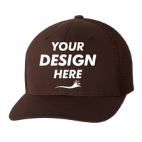 Flexfit by Yupoong Trucker Cap, Brown / Brown / Brown, Front view, Mockup