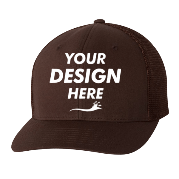 Flexfit by Yupoong Trucker Cap, Brown / Brown / Brown, Front view, Mockup