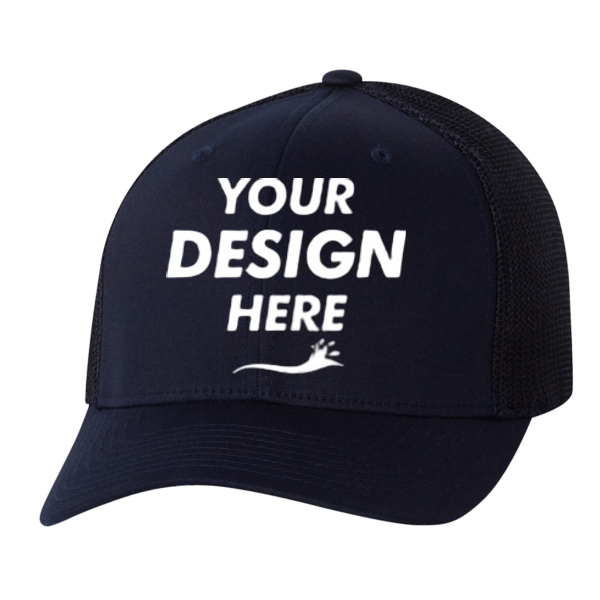 Flexfit by Yupoong Trucker Cap, Dark Navy / Dark Navy / Dark Navy, Front view, Mockup