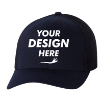 Flexfit by Yupoong Trucker Cap, Dark Navy / Dark Navy / Dark Navy, Front view, Mockup