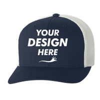 Flexfit by Yupoong Trucker Cap, Navy / White / White, Front view, Mockup