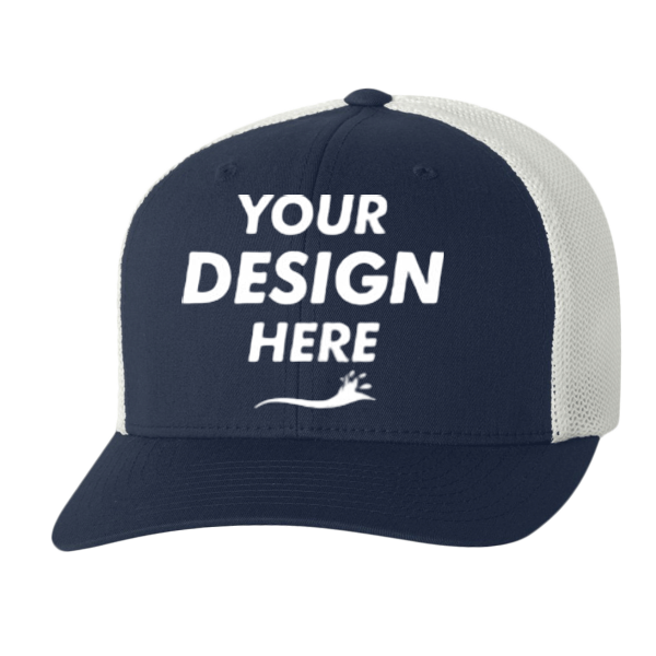 Flexfit by Yupoong Trucker Cap, Navy / White / White, Front view, Mockup