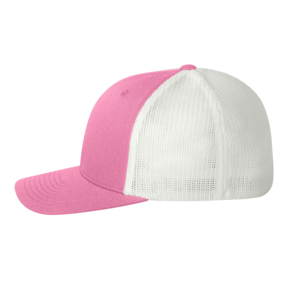 Flexfit by Yupoong Trucker Cap, Pink / White / White, Left Side view