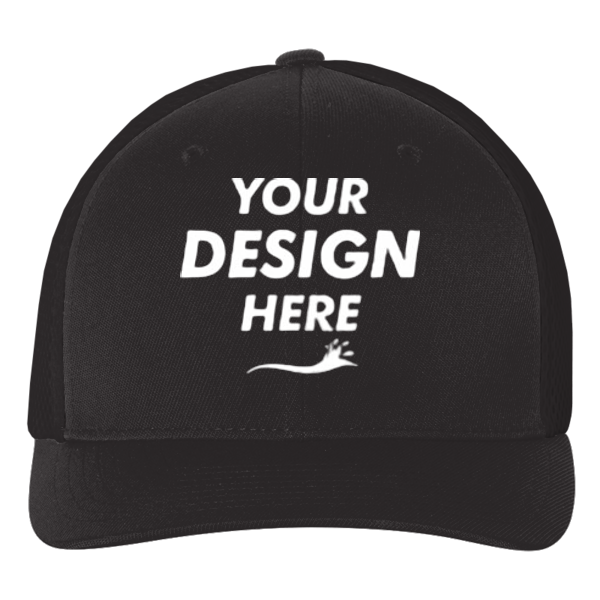 Flexfit by Yupoong Ultrafiber Mesh Cap, Black / White, Front view, Mockup