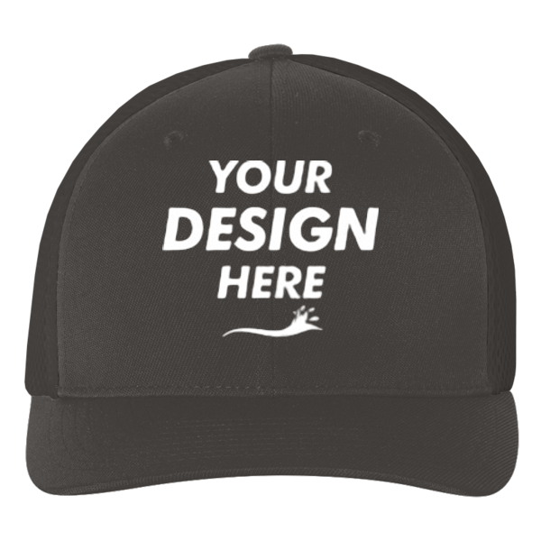 Flexfit by Yupoong Ultrafiber Mesh Cap, Dark Grey / Dark Grey, Front view, Mockup
