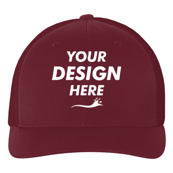 Flexfit by Yupoong Ultrafiber Mesh Cap, Maroon / Maroon, Front view, Mockup