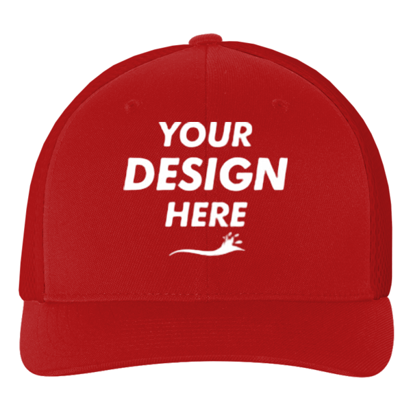 Flexfit by Yupoong Ultrafiber Mesh Cap, Red / Red, Front view, Mockup