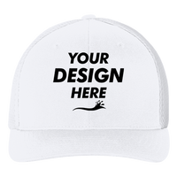 Flexfit by Yupoong Ultrafiber Mesh Cap, White / White, Front view, Mockup