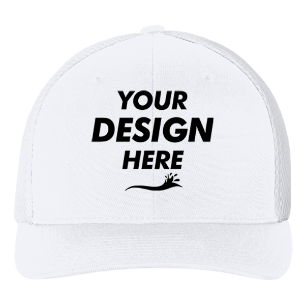 Flexfit by Yupoong Ultrafiber Mesh Cap, White / White, Front view, Mockup