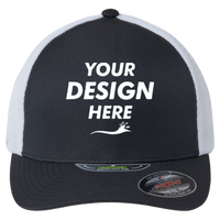 Flexfit by Yupoong Unipanel™ Trucker Cap, Black / White, Front view, Mockup