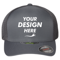 Flexfit by Yupoong Unipanel™ Trucker Cap, Charcoal / Charcoal, Front view, Mockup