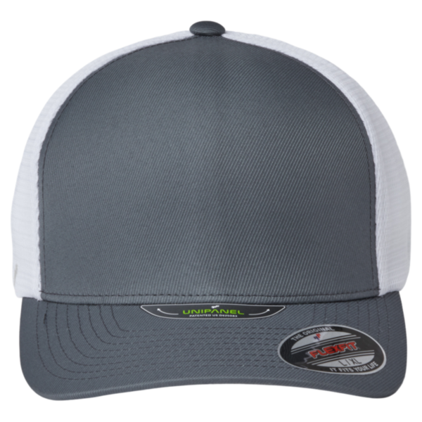Flexfit by Yupoong Unipanel™ Trucker Cap, Charcoal / White, Front view