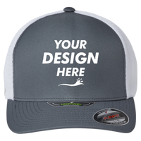 Flexfit by Yupoong Unipanel™ Trucker Cap, Charcoal / White, Front view, Mockup