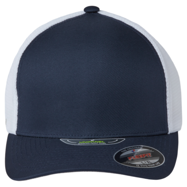 Flexfit by Yupoong Unipanel™ Trucker Cap, True Navy / White, Front view
