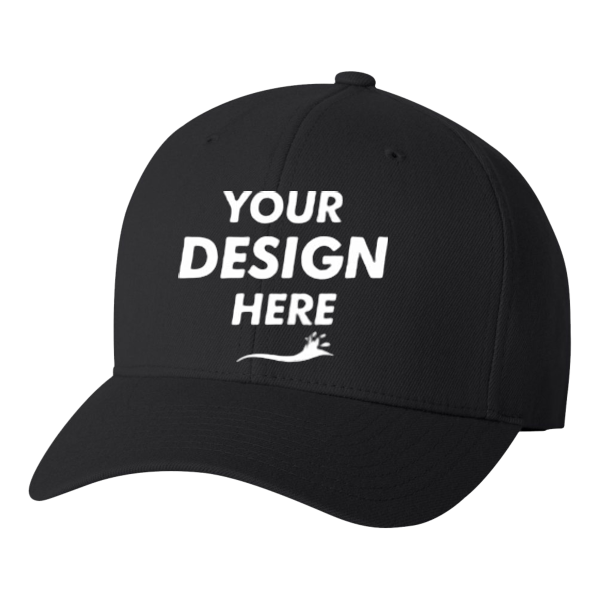 Flexfit by Yupoong Wool-Blend Cap, Black, Front view, Mockup
