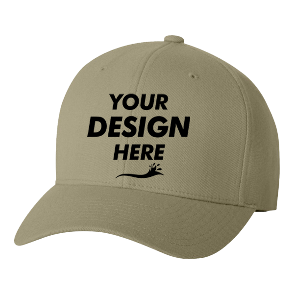 Flexfit by Yupoong Wool-Blend Cap, Khaki, Front view, Mockup
