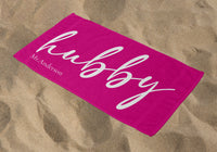 Personalized Hubby Beach Towel, Fuschia Standart Beach Towel, Fuschia Premium Beach Towel