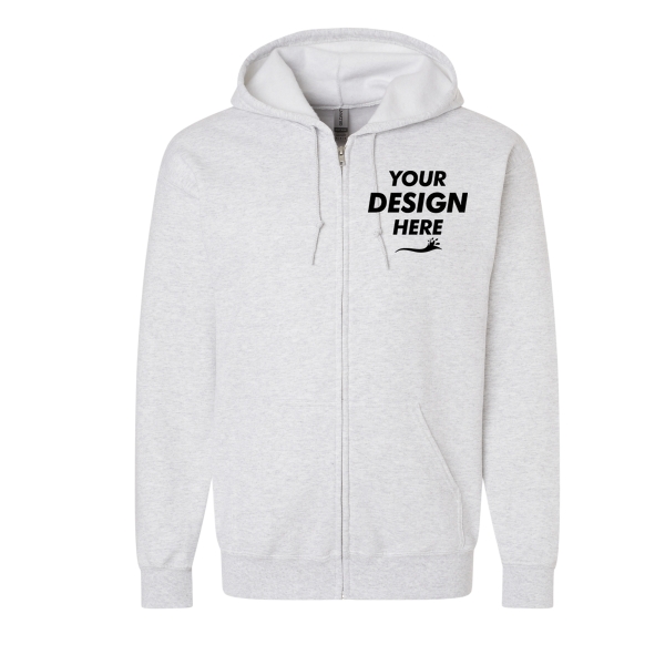 Gildan Heavy Blend™ Full-Zip Hooded Sweatshirt, Ash, Front view, Mockup