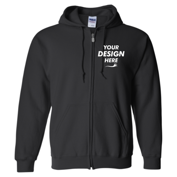 Gildan Heavy Blend™ Full-Zip Hooded Sweatshirt, Black, Front view, Mockup