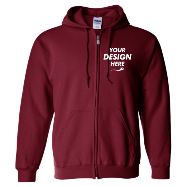 Gildan Heavy Blend™ Full-Zip Hooded Sweatshirt, Cardinal Red, Front view, Mockup