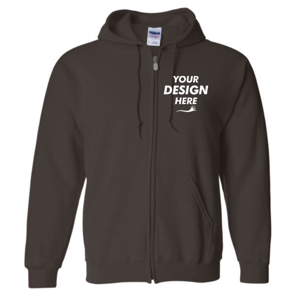Gildan Heavy Blend™ Full-Zip Hooded Sweatshirt, Dark Chocolate, Front view, Mockup