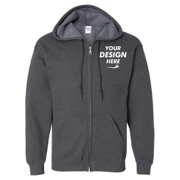 Gildan Heavy Blend™ Full-Zip Hooded Sweatshirt, Dark Heather, Front view, Mockup