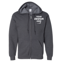 Gildan Heavy Blend™ Full-Zip Hooded Sweatshirt, Dark Heather, Front view, Mockup