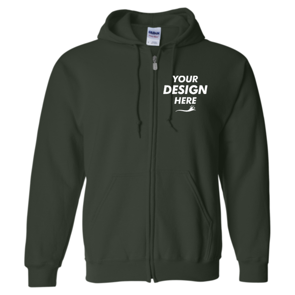 Gildan Heavy Blend™ Full-Zip Hooded Sweatshirt, Forest, Front view, Mockup