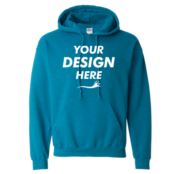 Gildan Heavy Blend™ Hooded Sweatshirt, Antique Sapphire, Front view, Mockup