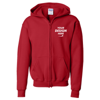 Gildan Heavy Blend™ Youth Full-Zip Hooded Sweatshirt, Red, Front view, Mockup