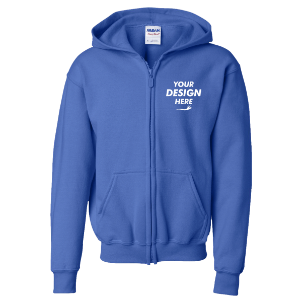 Gildan Heavy Blend™ Youth Full-Zip Hooded Sweatshirt, Royal, Front view, Mockup