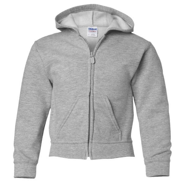 Gildan Heavy Blend™ Youth Full-Zip Hooded Sweatshirt, Sport Grey, Front view