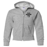 Gildan Heavy Blend™ Youth Full-Zip Hooded Sweatshirt, Sport Grey, Front view, Mockup