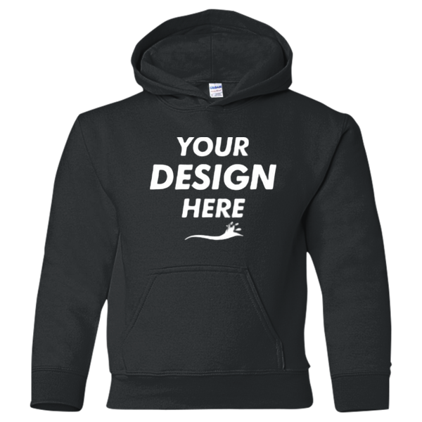 Gildan Heavy Blend™ Youth Hooded Sweatshirt, Black, Front view, Mockup