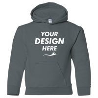 Gildan Heavy Blend™ Youth Hooded Sweatshirt, Dark Heather, Front view, Mockup