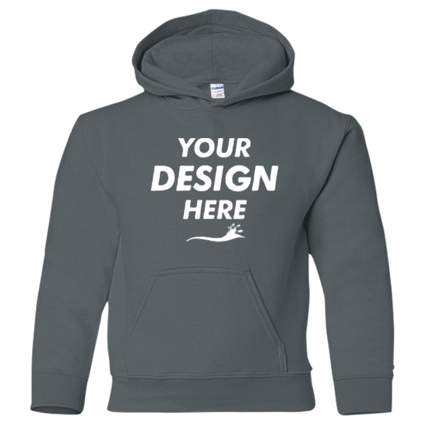 Gildan Heavy Blend™ Youth Hooded Sweatshirt, Dark Heather, Front view, Mockup