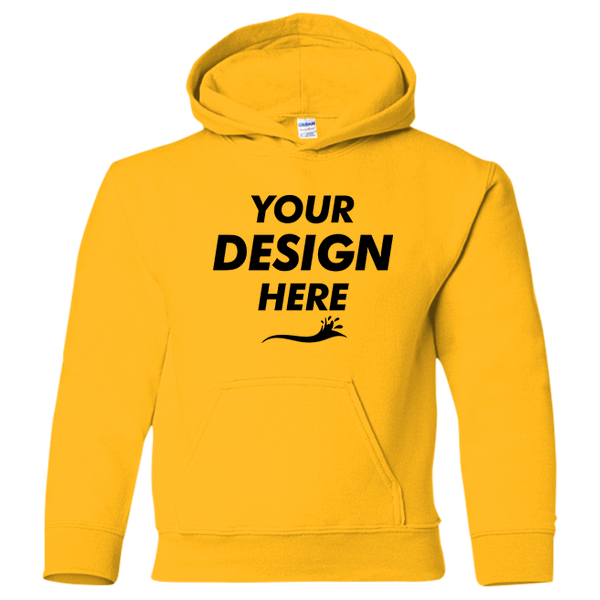 Gildan Heavy Blend™ Youth Hooded Sweatshirt, Gold, Front view, Mockup