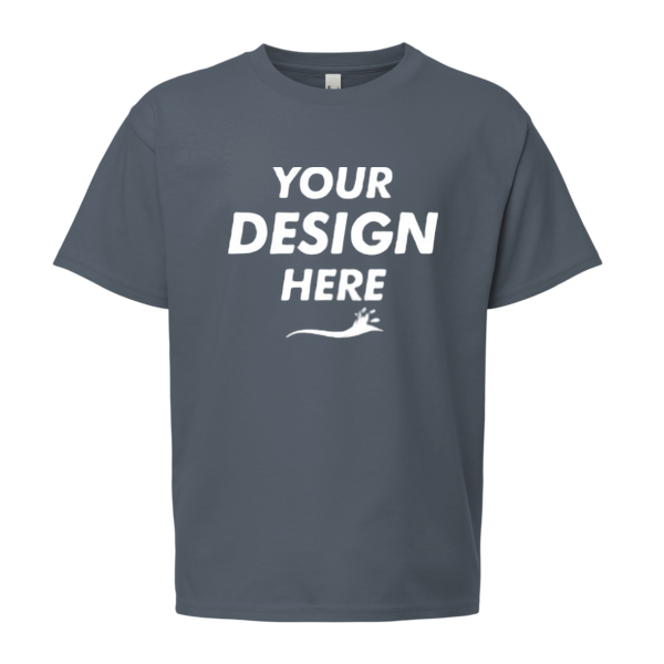 Gildan Softstyle® Youth T-Shirt-R, Dark Heather, Front view, Mockup