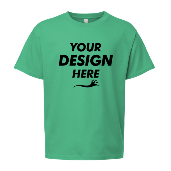 Gildan Softstyle® Youth T-Shirt-R, Heather Irish Green, Front view, Mockup