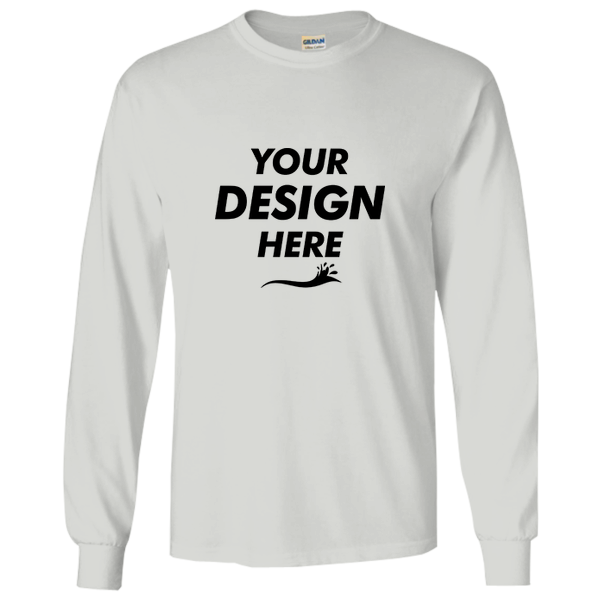 Gildan Ultra Cotton® Long Sleeve T-Shirt, Ash, Front view, Mockup