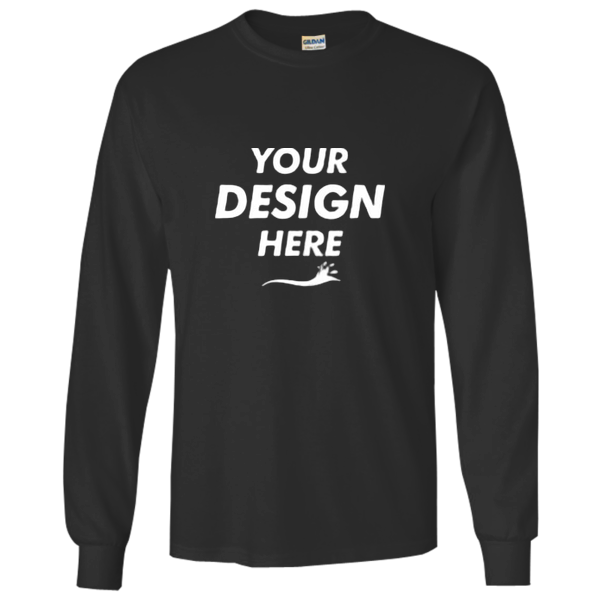 Gildan Ultra Cotton® Long Sleeve T-Shirt, Black, Front view, Mockup