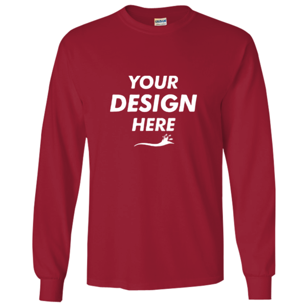 Gildan Ultra Cotton® Long Sleeve T-Shirt, Cardinal Red, Front view, Mockup