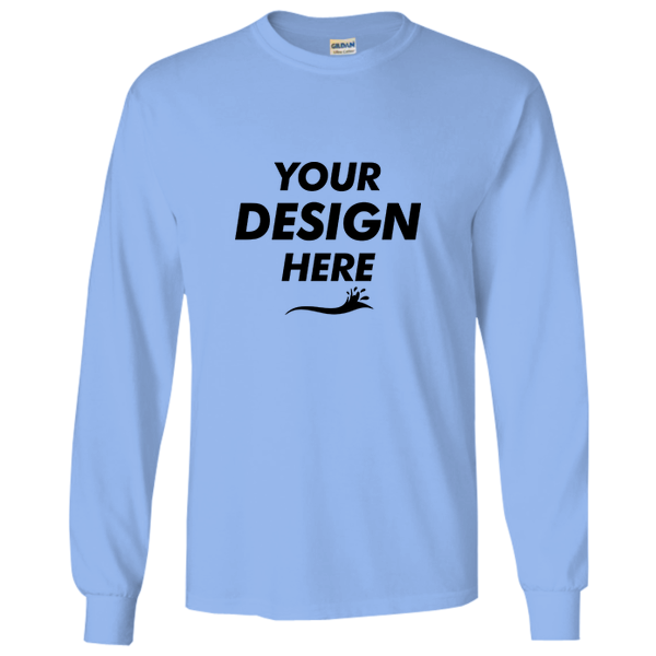 Gildan Ultra Cotton® Long Sleeve T-Shirt, Carolina Blue, Front view, Mockup
