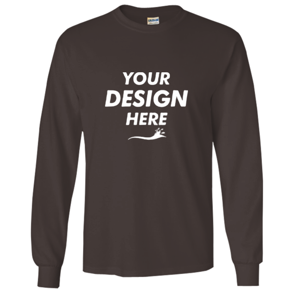 Gildan Ultra Cotton® Long Sleeve T-Shirt, Dark Chocolate, Front view, Mockup
