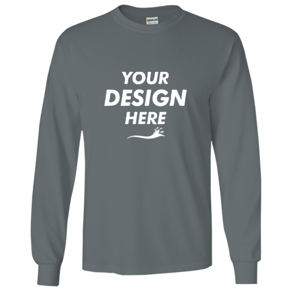 Gildan Ultra Cotton® Long Sleeve T-Shirt, Dark Heather, Front view, Mockup