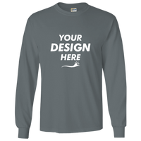 Gildan Ultra Cotton® Long Sleeve T-Shirt, Dark Heather, Front view, Mockup