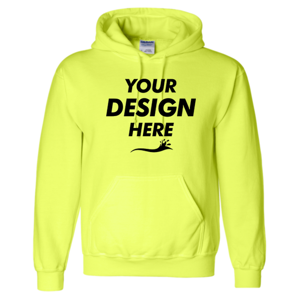 Gildan Unisex DryBlend® Hooded Sweatshirt, Safety Green, Front view, Mockup